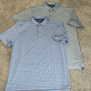 Two (2) Johnnie O Performance E+ eplus Blue & Blue Stripe polo Golf shirt XL